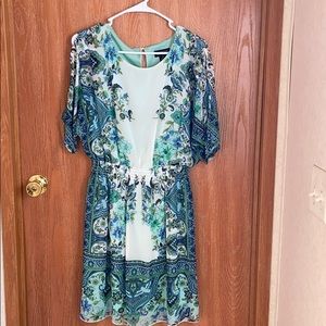 blue and green dress